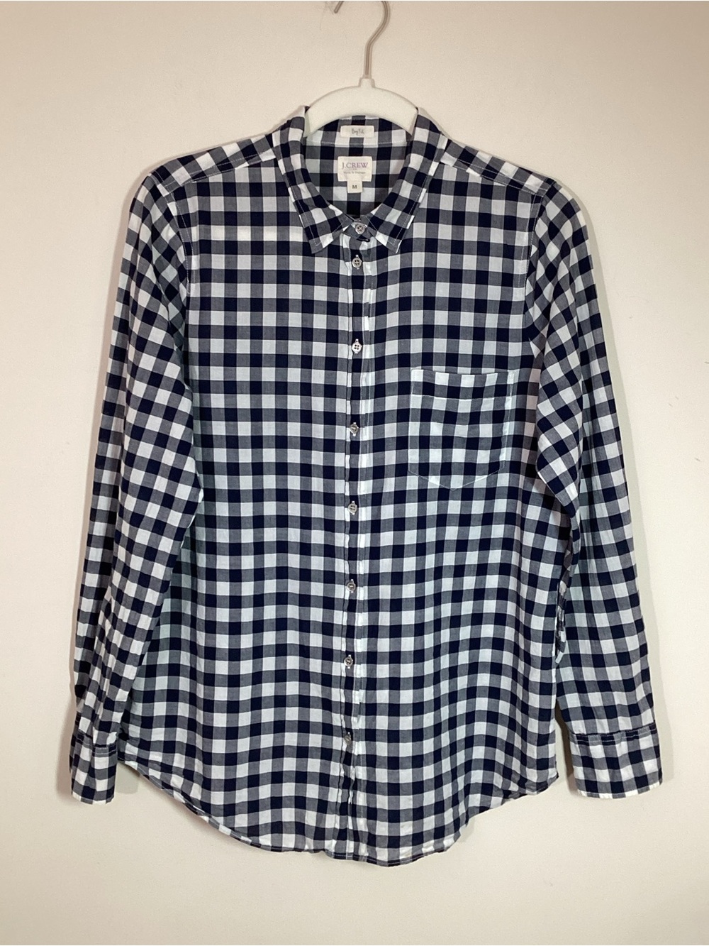 J. Crew Women’s M Navy and White Checked Gingham Button-Down Shirt Boy Fit